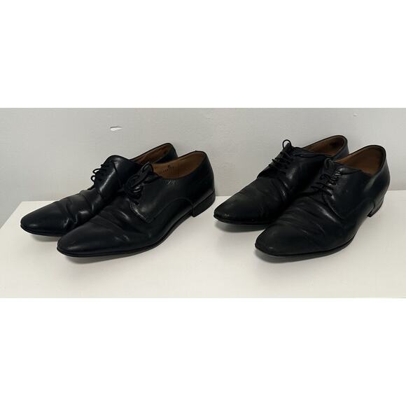 Hugo Boss Shoe Italy Made Mens 7 Black Leather Oxfords Lot of 2x Shoes - Picture 1 of 16